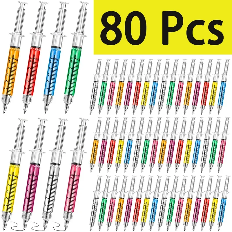 Penne 80pcs siringa penne retrattile divertente infermiera penne novità multi colori regali di penne da sfera medica per infermieri
