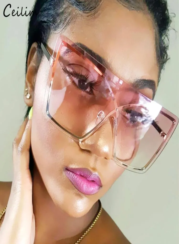 Mode große Rahmen übergroße quadratische Sonnenbrille Frauen Marke Designer 2020 Neue Randflat -Top -Verlaufsbrille Clear Shades7450549