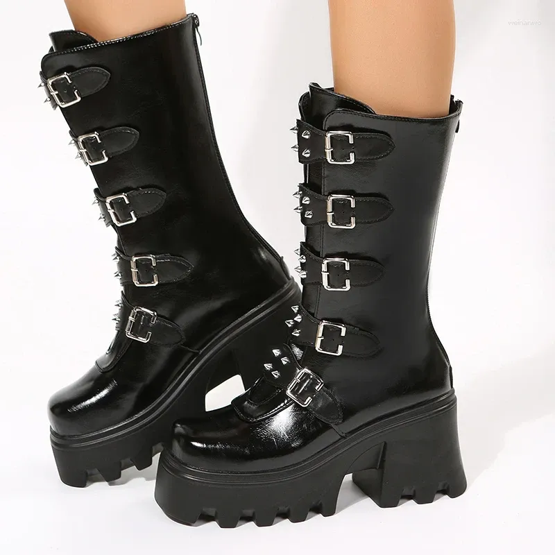 Boots Brand Plus Size 43 Gothic Vampire Halloween Christmas Cosplay Punk Buckle Street Platform Wedge High Heel Women Shoes Bota