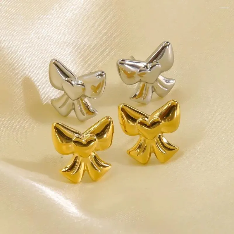 Boucles d'oreilles de cerceau Fashion en acier inoxydable Couc à arc avec design mignon conception élégante cadeau de bijoux pour femmes plaquées d'or élégant