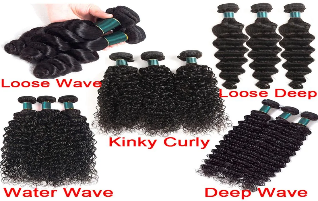100 tecelão de cabelo humano virgem não processado 34 Bundles Extensão de cabelo Looseepwater Wave Loose Deep Kinky Curly Natural Color 124303649