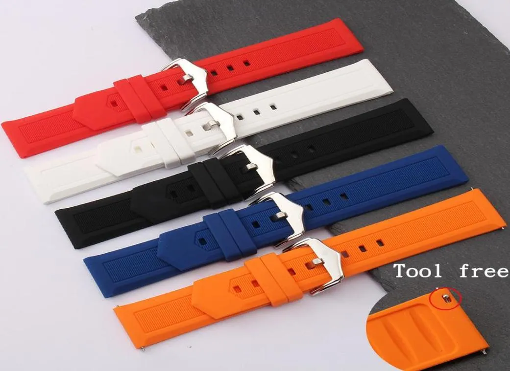 Titta på band Watchband 16mm 18mm 19mm 20mm 22mm 24mm Black White Red Orange Blue Silicone Rubber Diver Band Rand Waterproof Tool 5058074