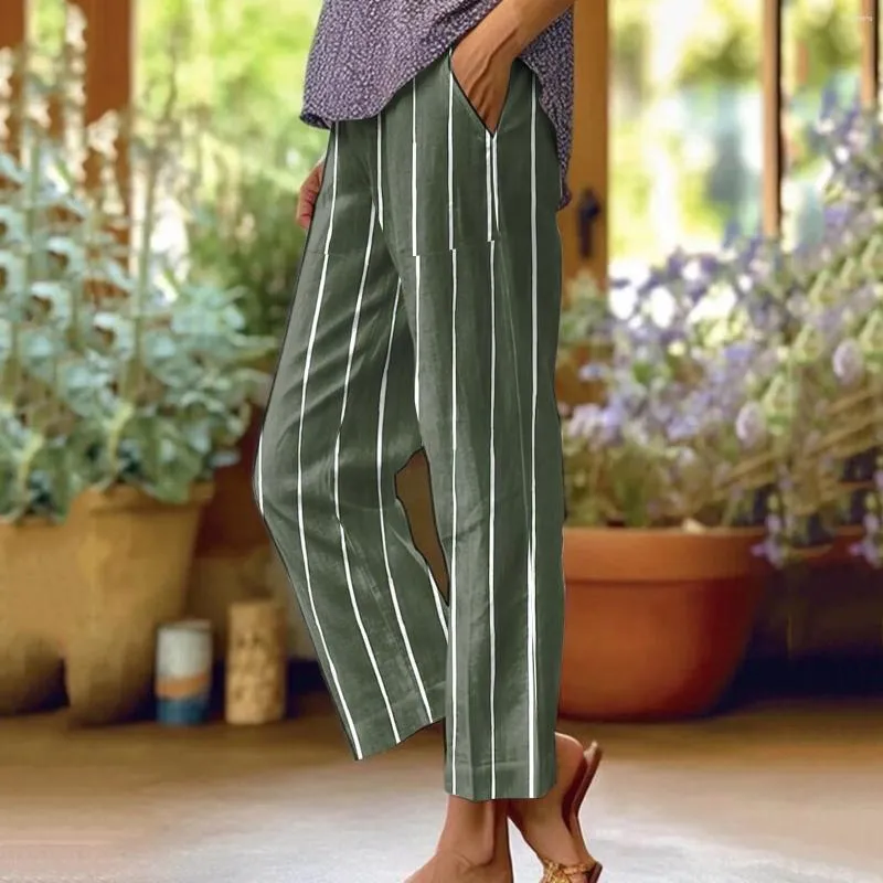 Pantaloni da donna casual 2024 primavera estate a strisce stampata da donna a matita mutandina ad alta vita ad alto contenuto di outdoor fitness Lady Lady