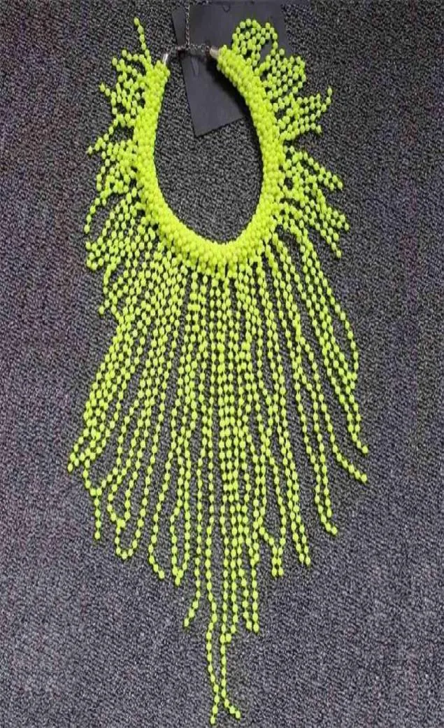 Handmade In Stock European Fashion Neon Yellow Statement Women Long Chokers Star Punk Chunky Tassels Chains Beading Necklace 210339518532