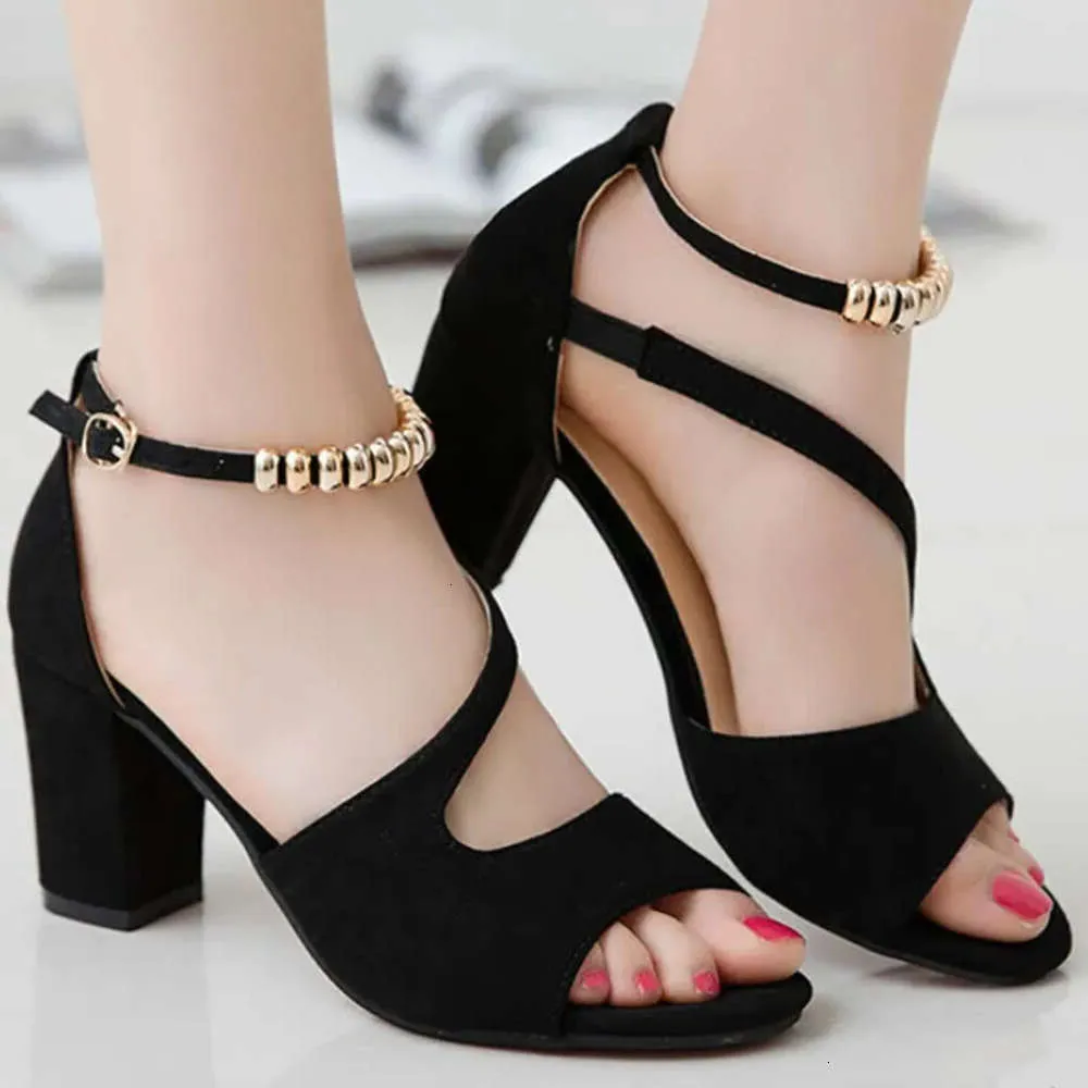 thumbnail image 2 of High Top Sandals For Women Women's Buckle Strap Block Heel Sandals Beads Fish Mouth High... Roman Sandals For Women 2 of 14