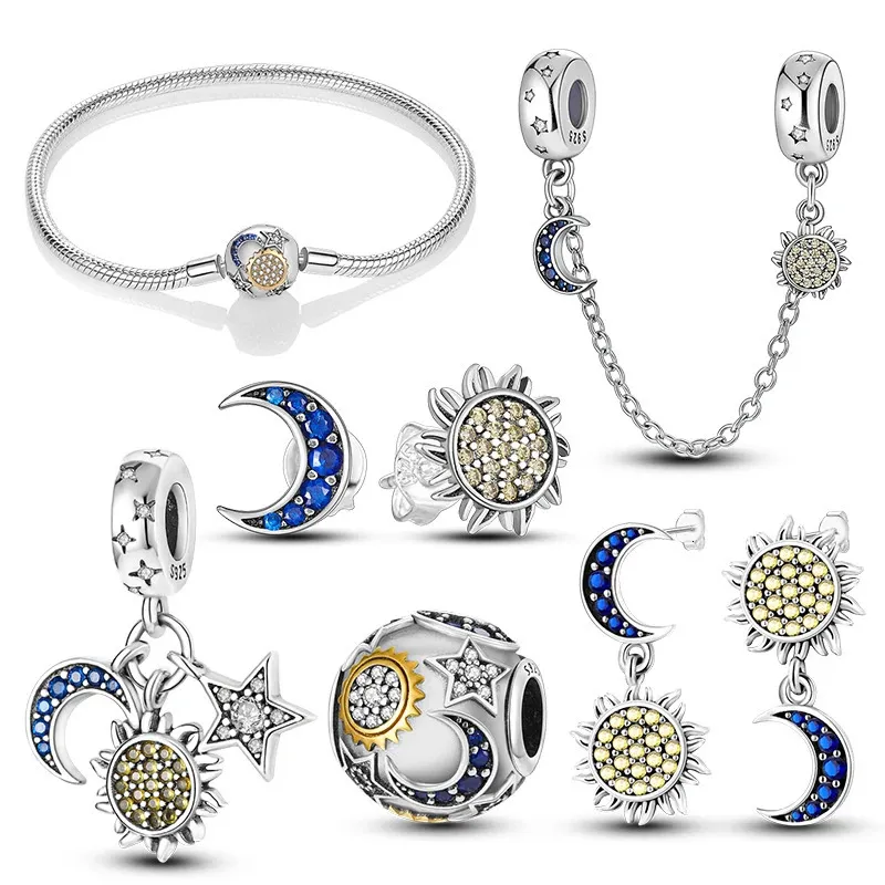 Sprudelstar Sun Moon Schmuck Set für Frauen Hochzeit Engagement Original 925 Silberohrringe Armband Charme Anzug Schmuck Geschenk 240410