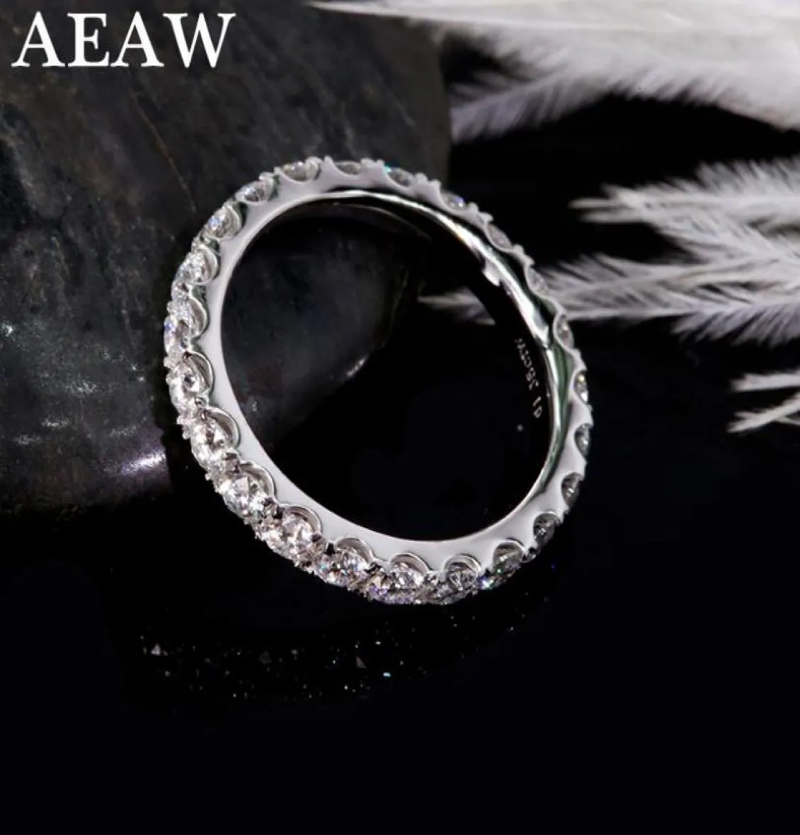 AEAW 14K White Gold 2mm Moissanite Eternity Wedding Band for Women Gift Ladies Stackable Gold Wedding Rin Y01221729243
