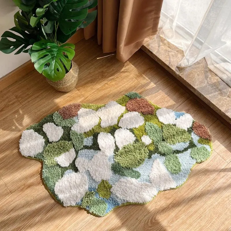 Carpets Irregular Tufted Moss Forest Bedroom Rug Green Plant Door Bedside Mat Fluffy Foot Carpet Floor Safety Pad Home Room Decor