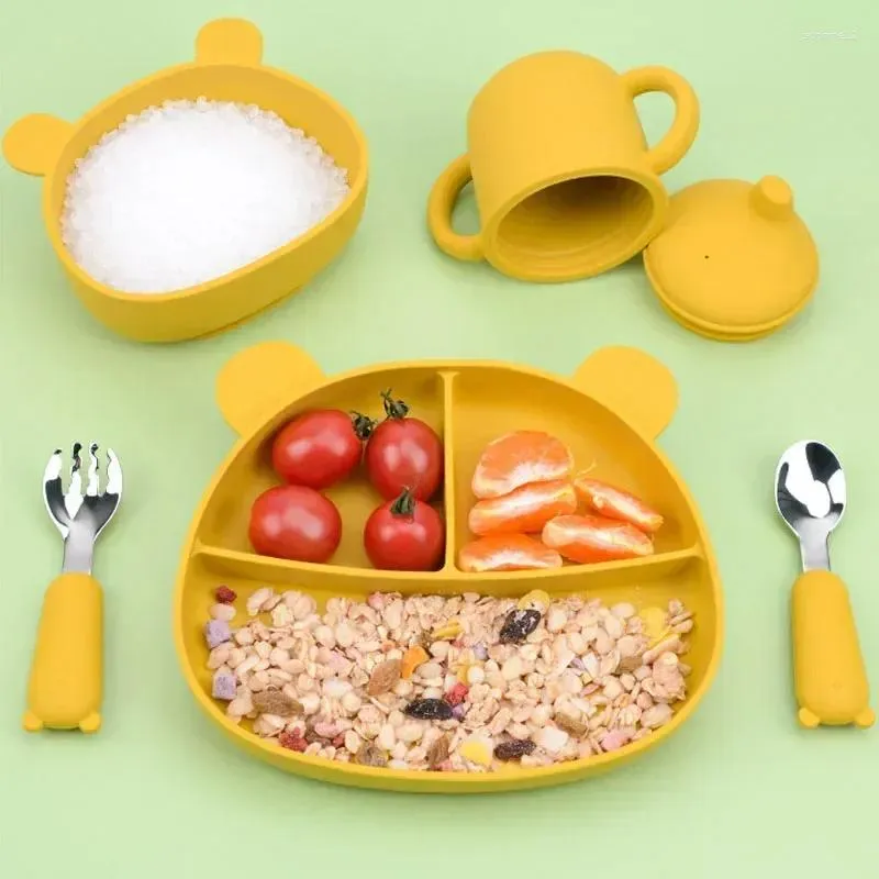 Ensembles de vaisselle de vaisselle Cartoon Bear Kids Kids Spoon Fork Set Dessert for Children Baby Gadgets Feed Kid Children's Cutlery