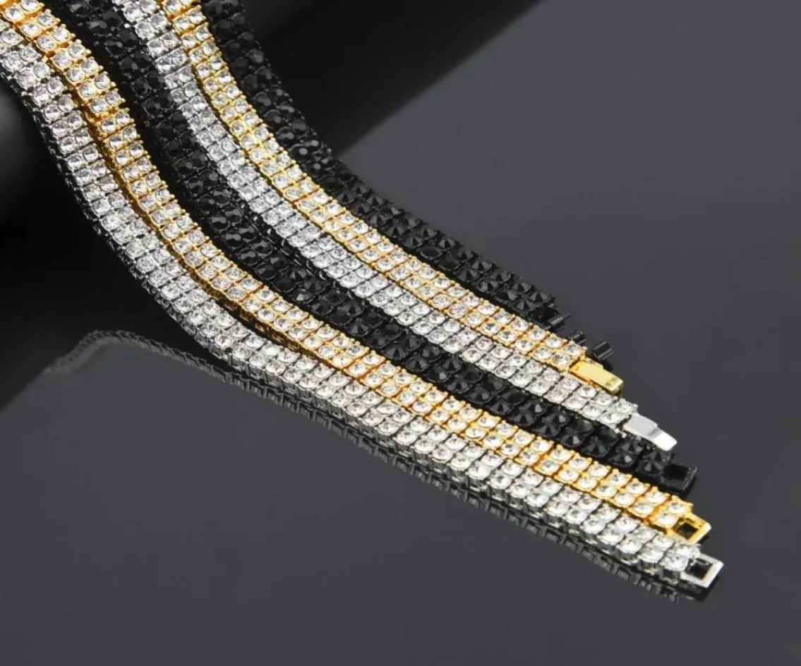 McSays Hip Hop Jewelry Jewelry Tennis Chain Collece Cz 2 Row Crystal Bling Black Gold Серебряная цветовая цепь для мужчин модные подарки 4GM1453509