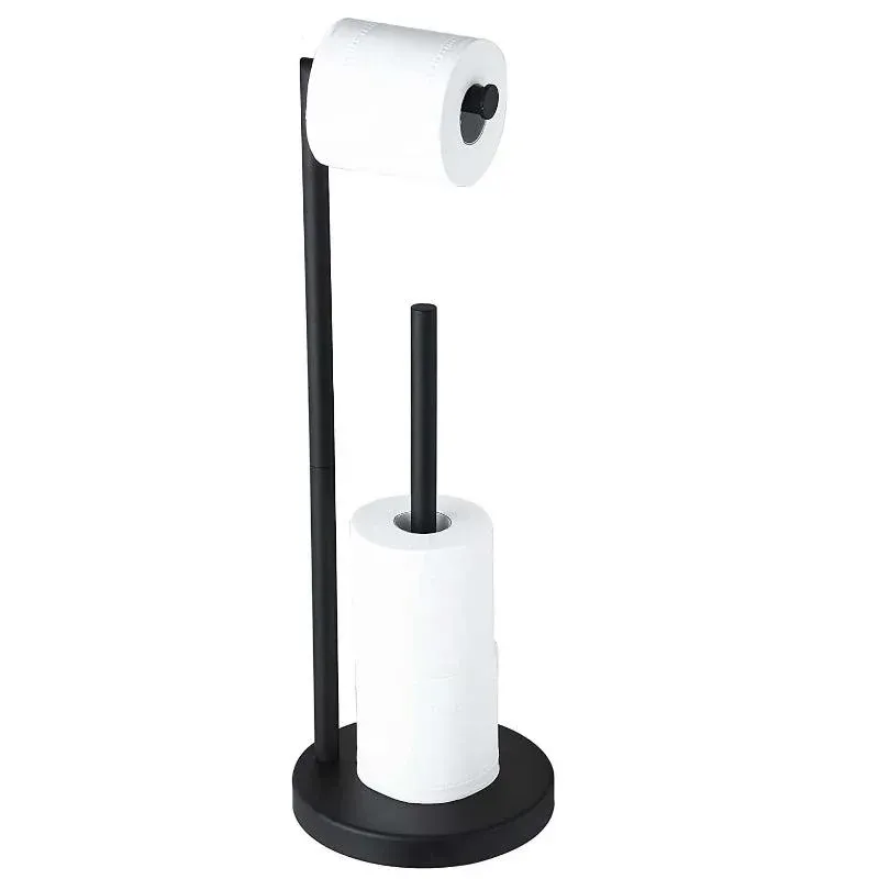 Towels Black Floor Standing Toilet Paper Holder Stainless Steel Paper Roll Holder Storage Rack Bathroom Standing Paper Towel Holder