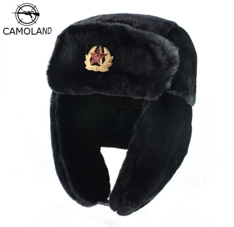 Kamolandowy radziecki traper żołnierz hat mens armia rosyjska Ushanka Bomber Hat Winter Caps Pilot Faux Rabbit Fur Earflap T2007188209823