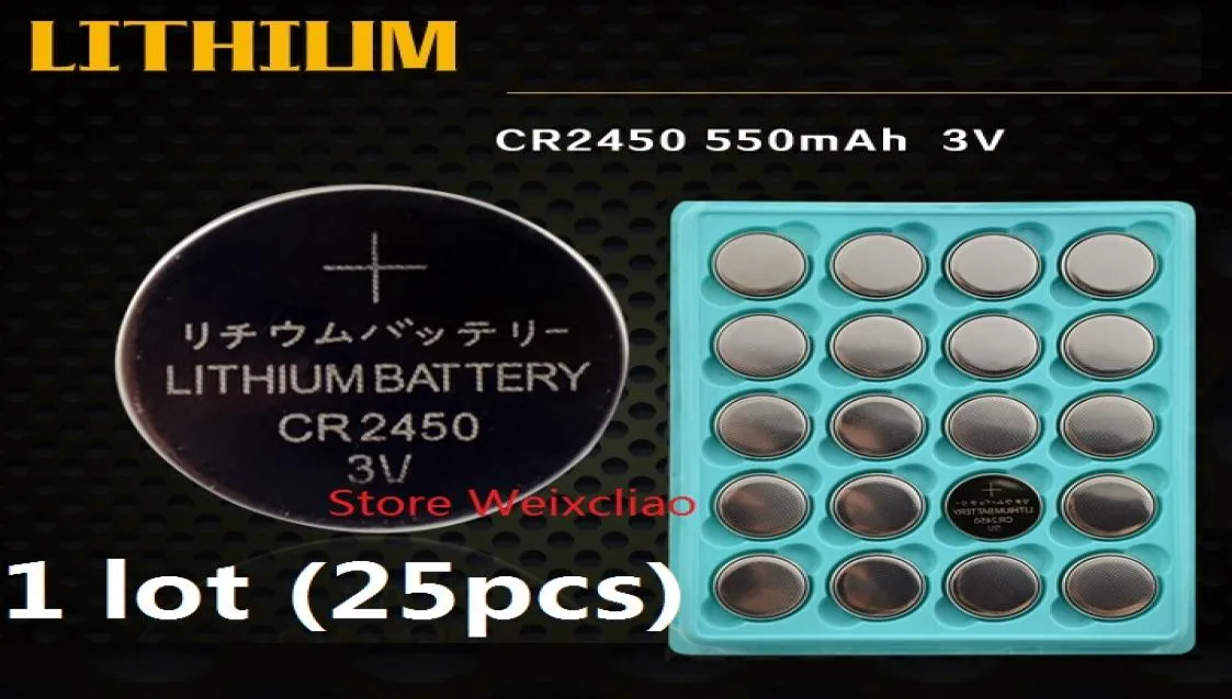 25pcs 1 lot CR2450 3V lithium li ion button cell battery CR 2450 3 Volt liion coin batteries tray package 7344356