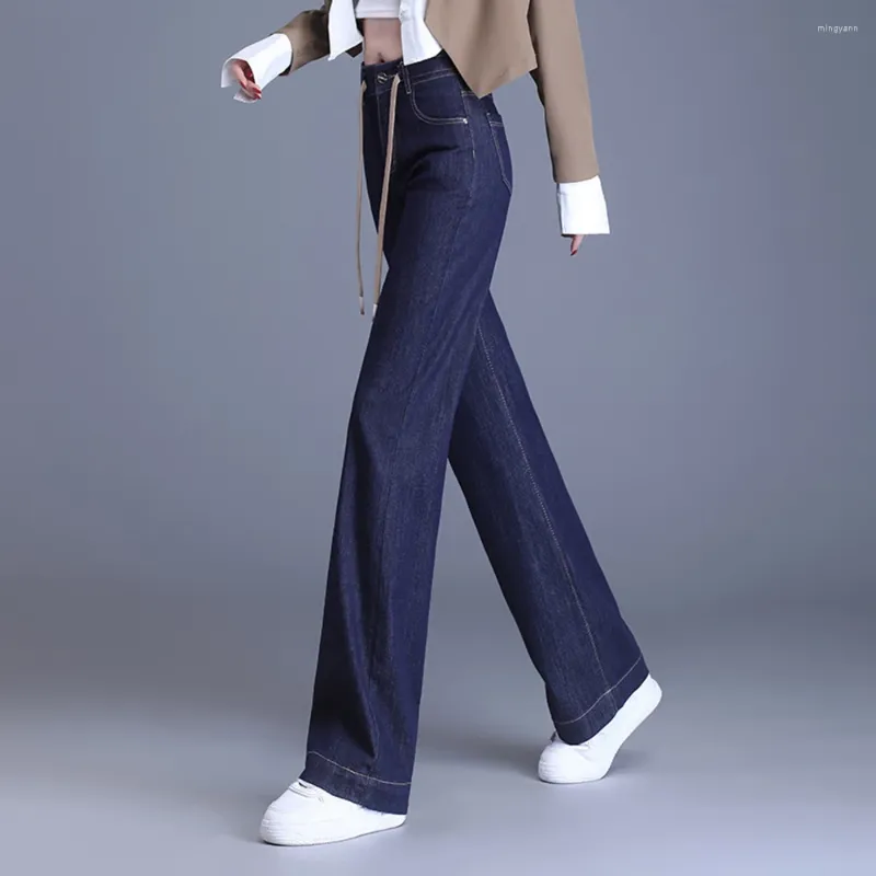 Dżinsy damskie 2024 Kobiety moda wysoka talia prosta noga cienki rozrywki na rozciąganie ciemnoniebieskie dżins do 6xl rozmiar