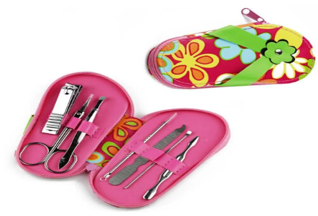 7 pcsSet slippers shaped Nail Art Manicure Set Nail Care Tools with Mini Finger Nail Cutter Clipper File Scissor Tweezers Color8188218
