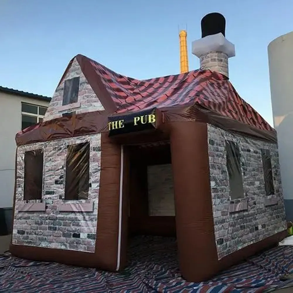 2024 arrival 6x6x3.5mH (20x20x11.5ft) inflatable pub with chimney movable house tent party bar for outdoor entertainment