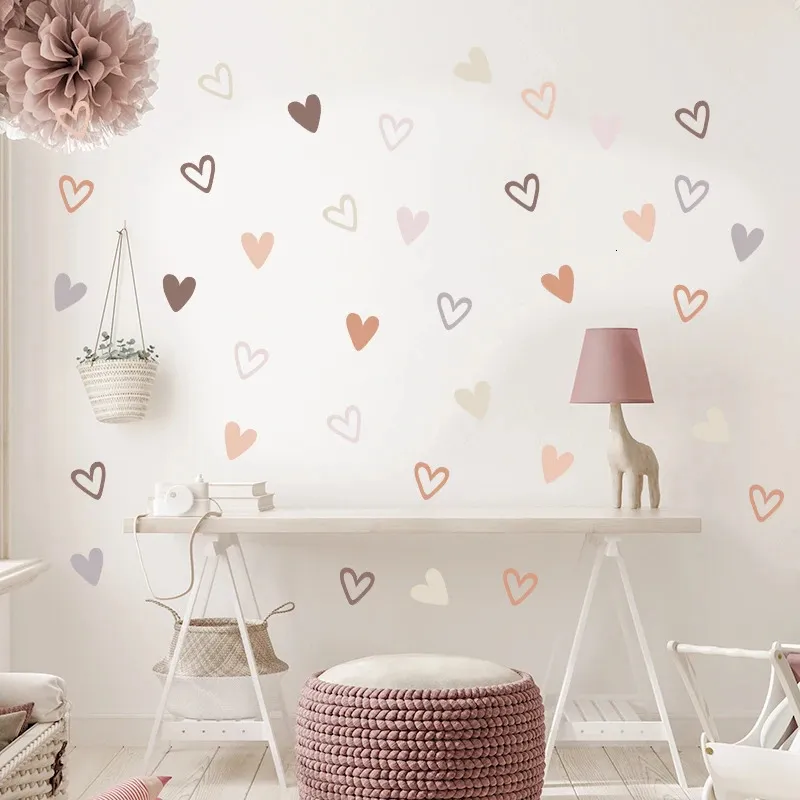 36pcs Heart Shape Trendy Boho Style Wall Stickers Bohemian Decals for Living Room Bedroom Nursery Kids Home Decor 240410