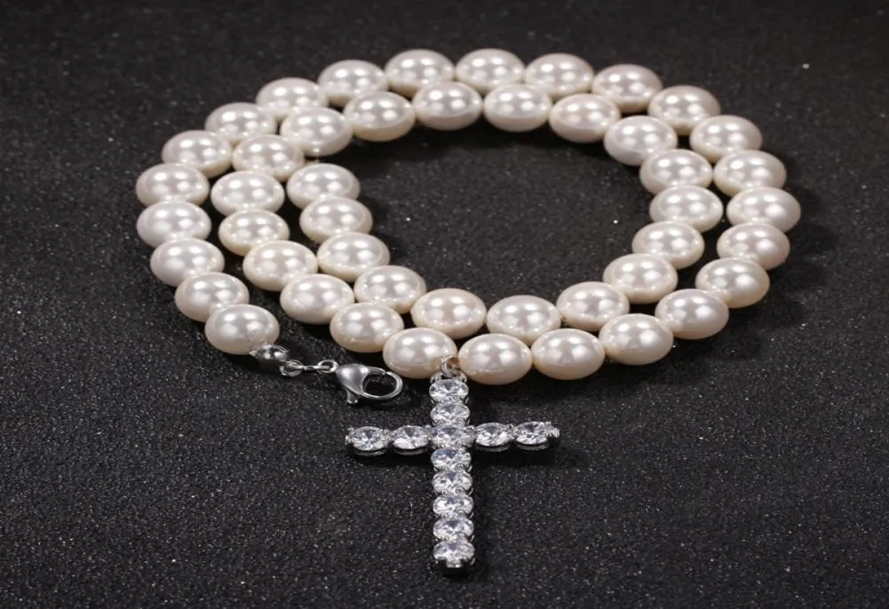 Fashion Mens Pearl Beaded Necklace Hip Hop Jewelry Iced Out Pendant Halsband 8mm 10mm4806749