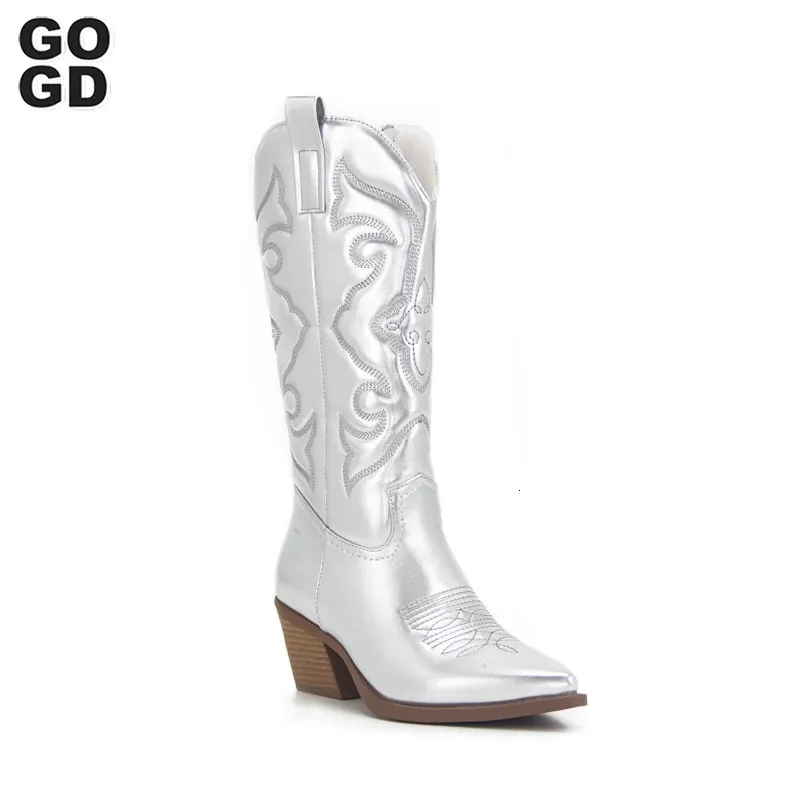 GOGD COWBOY BOOTS PINK COWGIRLS POUR FEMMES FOLIE ZIP BROIDE BRROIDE POINTÉ TOE BOTS MIDE COUPE MÉDIAU