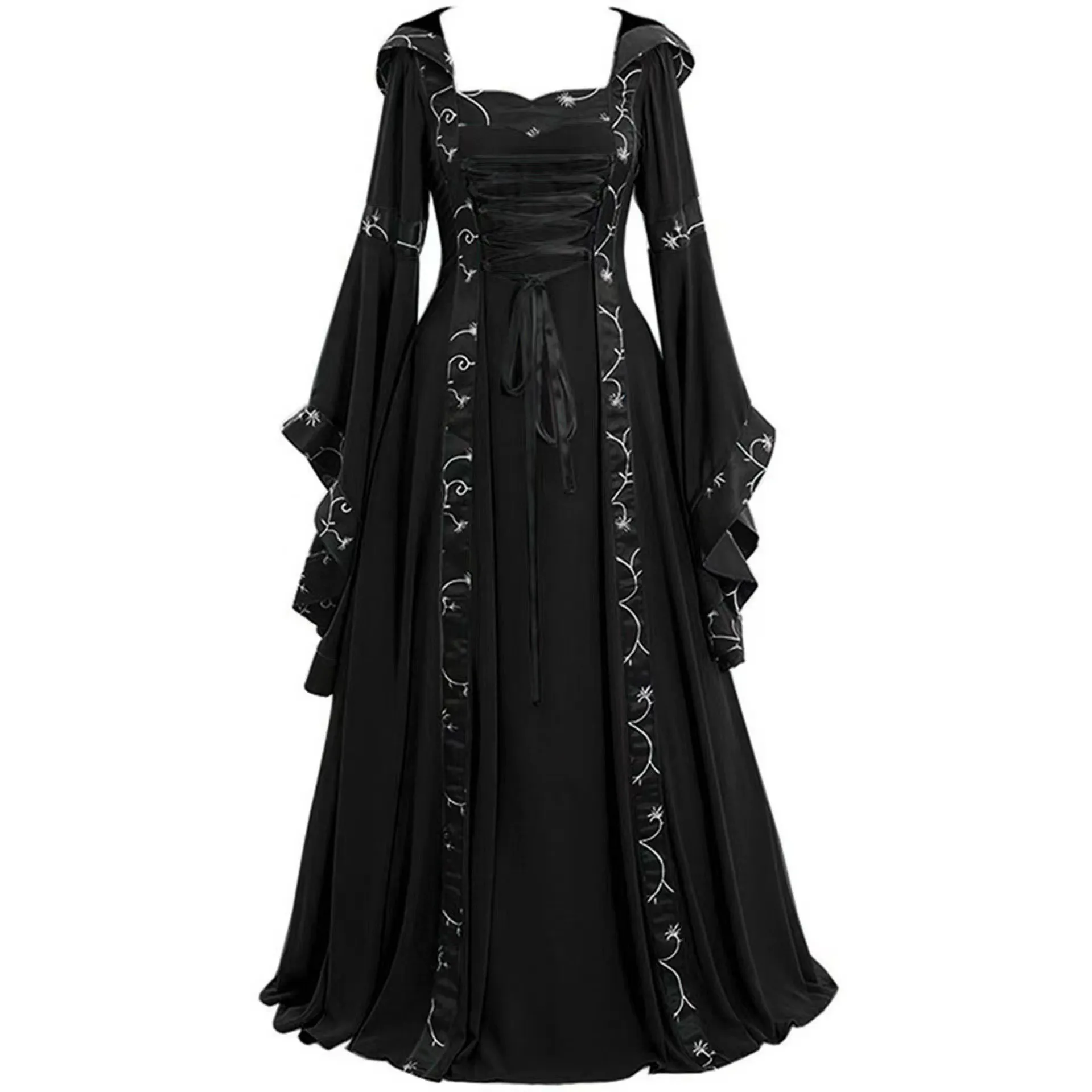 Robe Gothique Médiévale Femme – Épaules Dénudées, Manches Longues, Pour Halloween Cosplay - 6