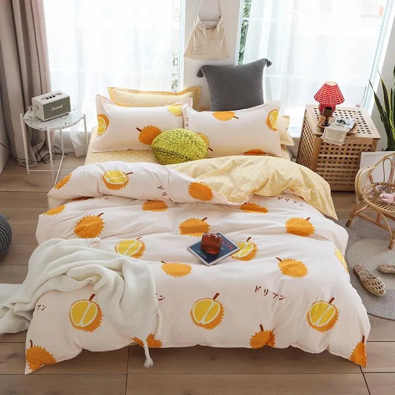 Beddengoed sets schattig durian print home set textiel luxe fruit dekbedoverdeksel beddenbedden cadeau oversized 3/4pcs