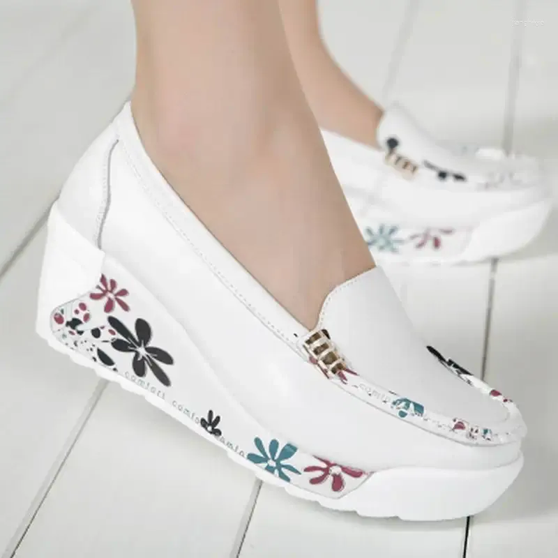 Dance Shoes Women's Genuine Leather Platform Wedges White Lady Casual Swing Mother Size 35-40