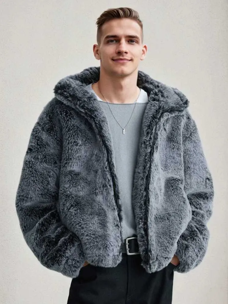 Premium Mens Hooded Faux Fur Coat: Stylish Winter Warmth