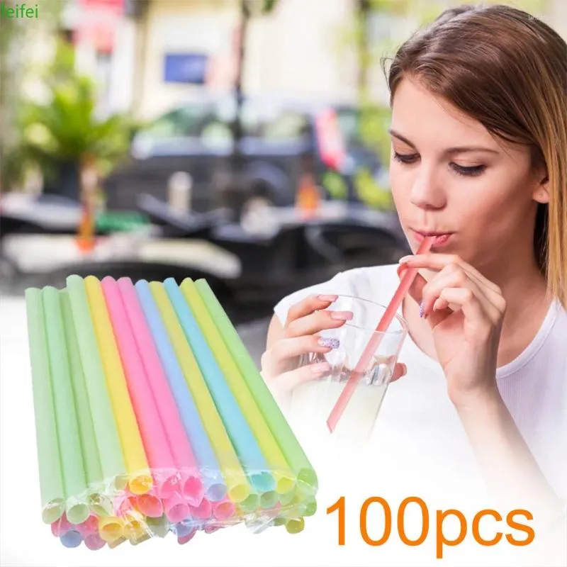 Питье соломинки 100 шт. Большие смешанные цвета для жемчужного пузырькового молока чайная вечеринка пластик пластик 21 см х 1 см.