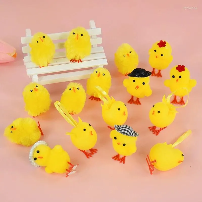 Party Decoration 6pcs Easter Yellow Mini Chick Simulation Plush Cute Chicken Deco Spring Home Garden Children Birthday Supplies