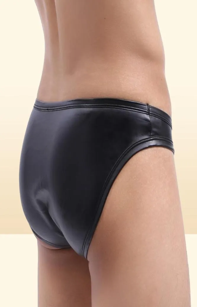 Underbyxor herrar sexiga underkläder faux läder kort penis bulge påse plus storlek mesh erotisk frestelse thongs bikini shorts6005993