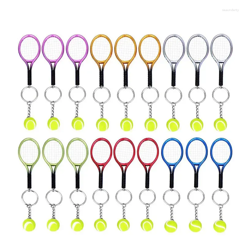 Keychains 72st Tennis Racket Keychain Key Ring Metal Ball Split