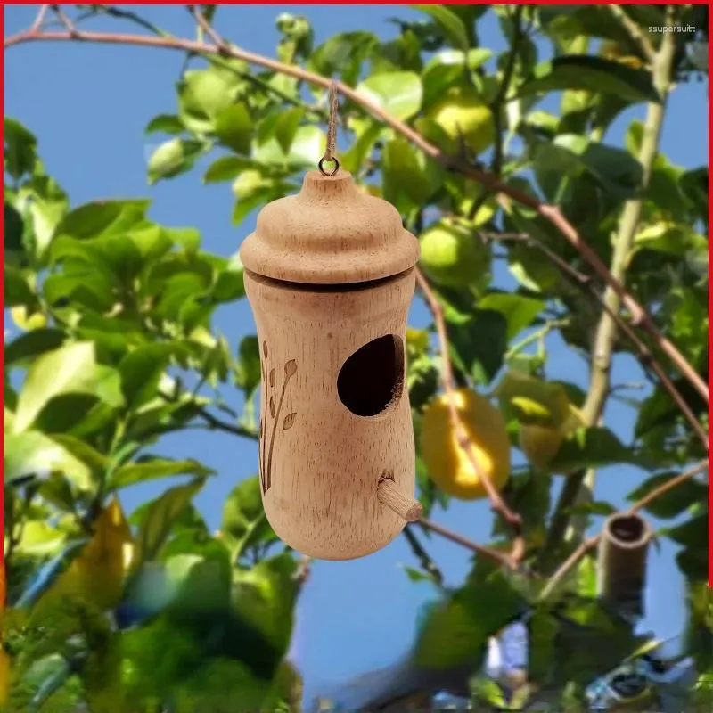 Figurines décoratifs nid d'oiseau suspendu mini colibri humming homing jardin extérieur terrasse en bois artisan