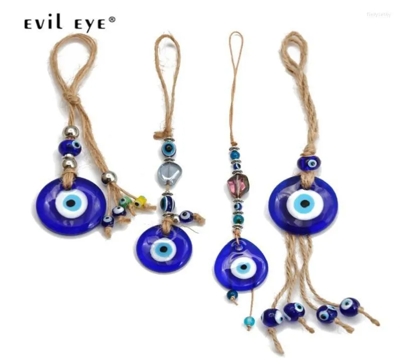 Keychains Eye tressé corde en verre bleu bleu turc malélisé perles pendantes pendantes suspendues à la main pour la maison de salon