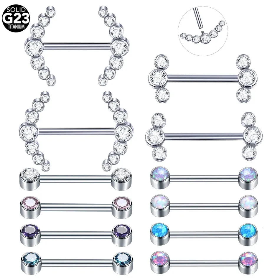 1pc 14g Опал соска соска кольца кольца CZ Bezel Set Intronly Thread Shield Mamilo Piercings Sexy Women Jewelry 240407