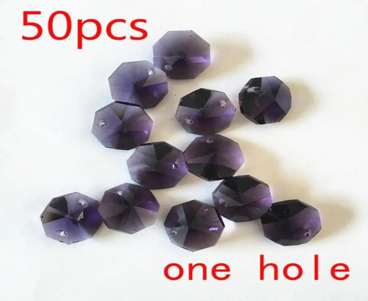 Piezas de bricolaje de cristal de araña 50pcslot de 14 mm ventana de puertas de cuentas violetas cuentas de octágono en 1 hoyo accesorios de decoración para el hogar4137674