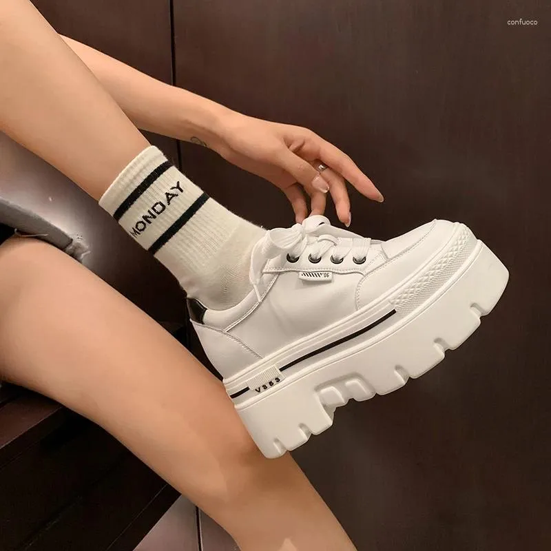 Casual Shoes Black Dad Chunky Sneakers Vulcanized Woman High Platform Lace-Up White 2024