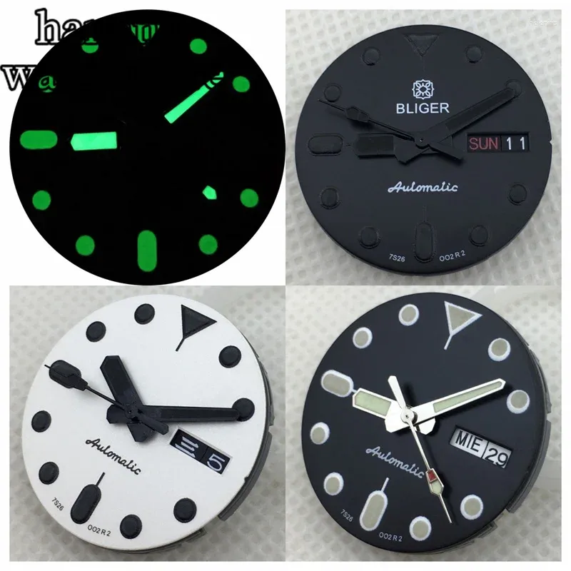 Watch Repair Kits 29mm Black White Dial With Hand Green Luminous Aseptic NH36 Movement 3 O 'clock Crown 3.8
