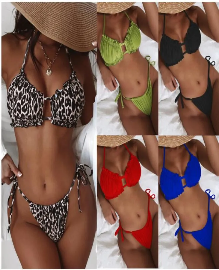 Donne che nuotano in bikinis Swim Wear Set Leopard High Waist Stampa a sospensione Serpa Fringa Vneck Joint Women039s Spalato Swimwear Y5254126