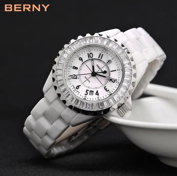 Berny White Ceramic Women Watches Waterproof Luxury Japan Quartz Relogio Feminino Prezent na Boże Narodzenie Nowy Rok 2316L9280835