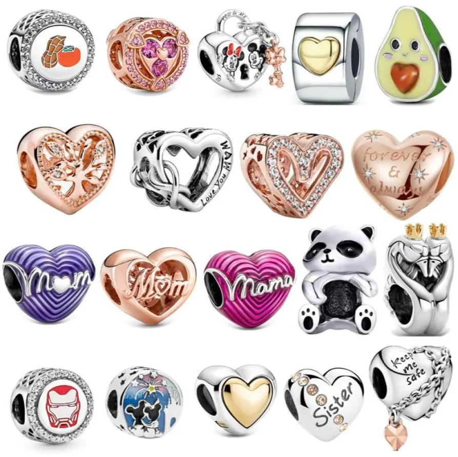 Neuer S925 Sterling Silber Charm Lose Perlen runde Perlen Liebe Herz Original Fit Armband Panda Anhänger Klassische Mode DIY Ladies Mom Schmuck Geschenk 9426981