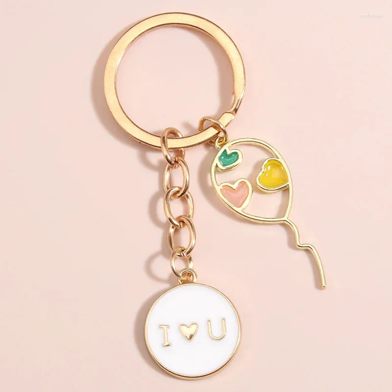 Keechhains Cine smalta portachiavi I Love You Balloon Key Round Chains Round Gifts per le donne UOMINO Accessorio per la borsetta