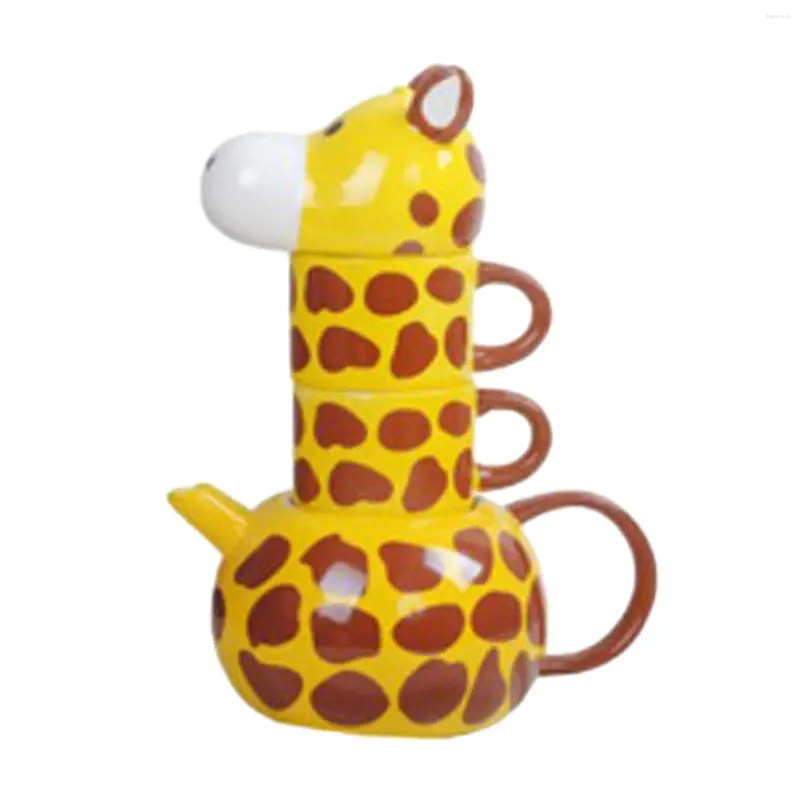 Mugs Giraffe Teapot Set Milk Mug Water Kettle Tea For Adults Birthday Gift Cartoon Animal Drinking Teacups Desk