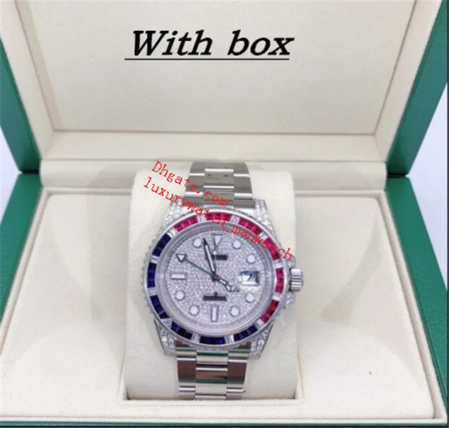 Оригинальная коробка бумага часы 116759 40 -мм алмазного циферблата механическое автоматическое автоматическое серебристое нержавеющее стальное браслет Luxury Men039s Watches8279282