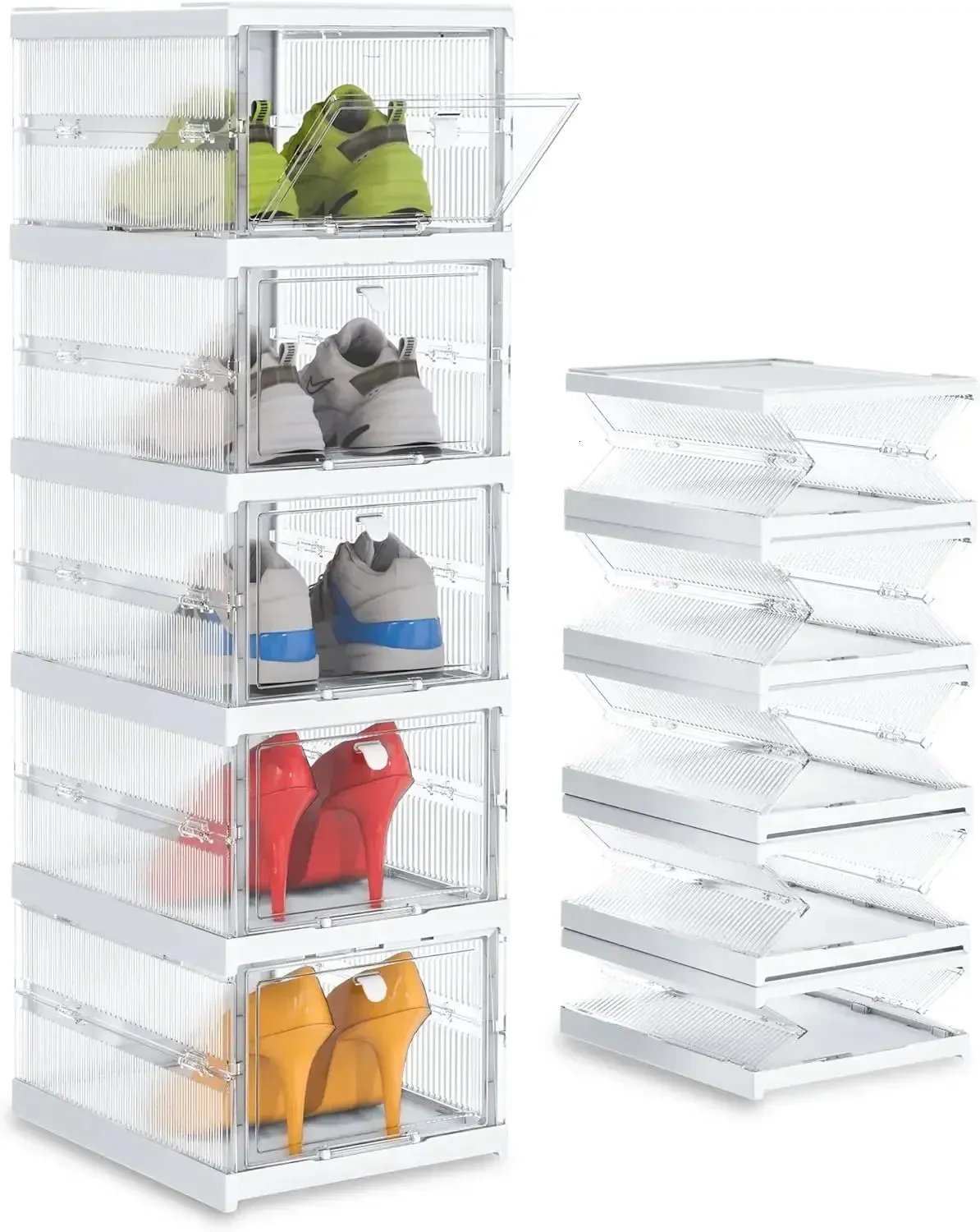 Plastic niet dun een 5 lagen opvouwbare schoen opbergdozen eenvoudige installatie allinone heldere sneaker box met deuren spa 240329