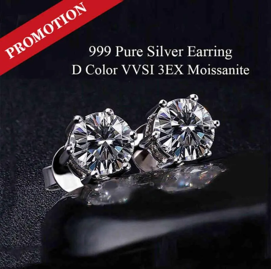 100% réel 925 Boucles d'oreilles Moissanite Silver Silver 0,5-1 Caratcolor Stud pour femmes de qualité de mariage de qualité supérieure Jewelry3087214