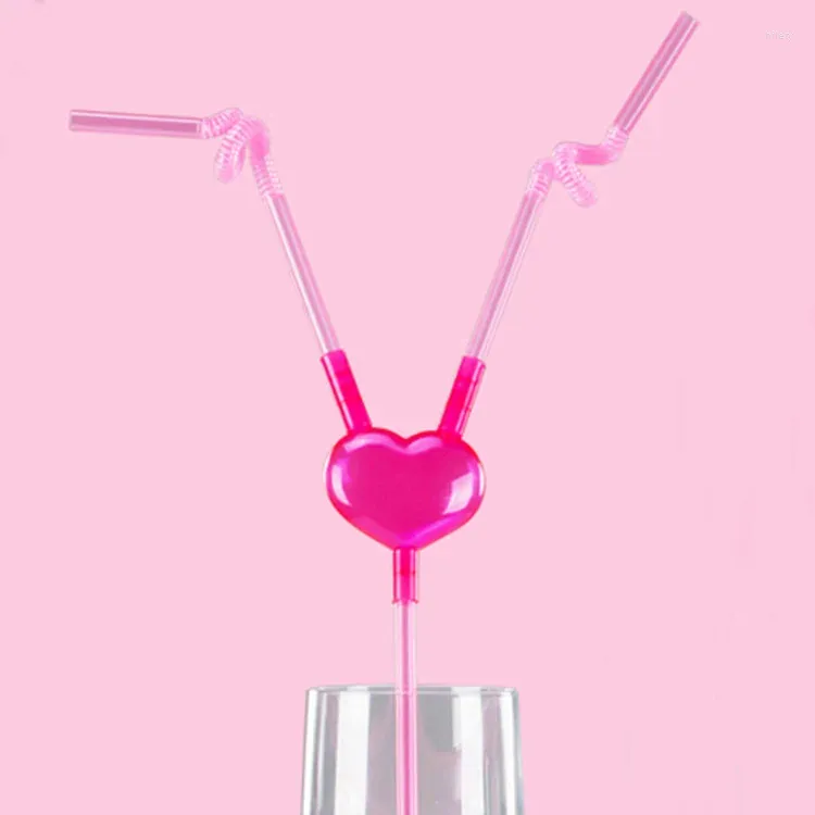 Kubki jednorazowe słomki 1PC Kreatywna miłość serce podwójna słoma unikalna elastyczna rurka do picia plastikowa do napojów akcesoria koktajlowe