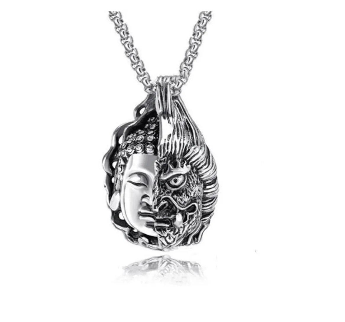 Colliers pendentifs Collier de chaîne en acier inoxydable à moitié face Bouddha Face diable Glamour Rock Hop Hop Homme et femmes bijoux9875766
