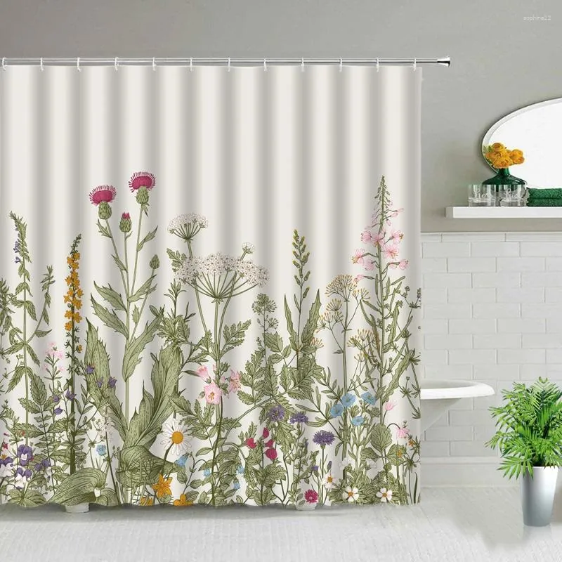 Rideaux de douche fleurs rideaux ensemble de plante florale salle de bain de mode avec des hameçons