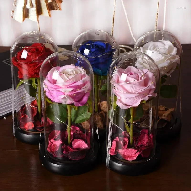 Decorative Flowers Year Decorations 2024 Eternal Flower Glowing Rose Glass Cover Ornaments Christmas Valentine's Day Send Girlfriend Gift