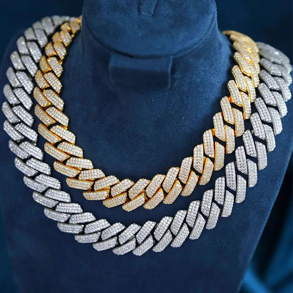 Chaîne cubaine lourde 3rows 15 mm 20 mm 925 Collier Hip Hop Collier Hip Hop Vvs Moisanite Diamond Cuban Link chaîne